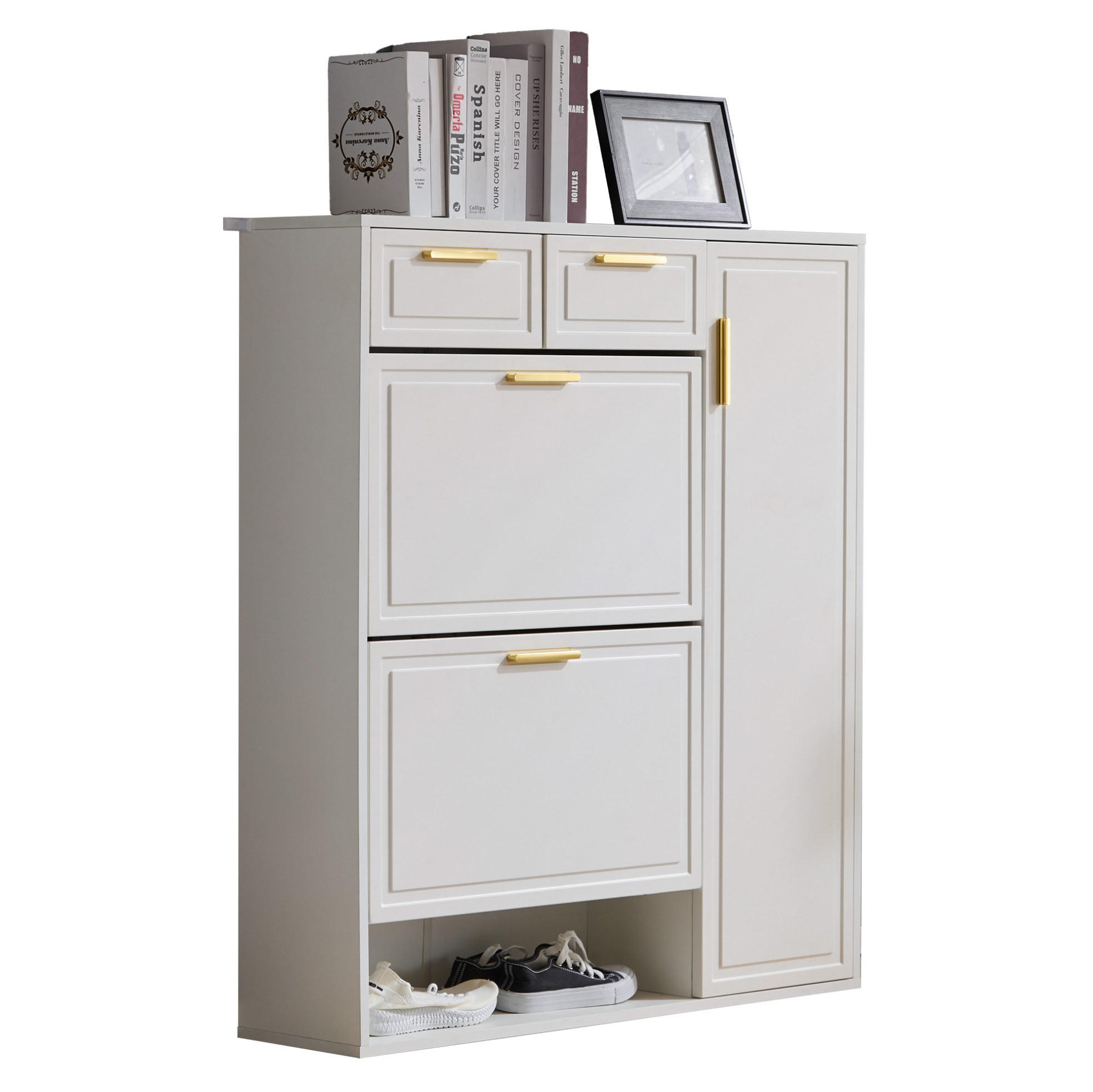 SCHUHSCHRANK 95/107,5/24 cm Weiß aus Spanplatte mit verstellbaren Regalen - Weiß, Holzwerkstoff (95/107/24cm) - OKMYHOME