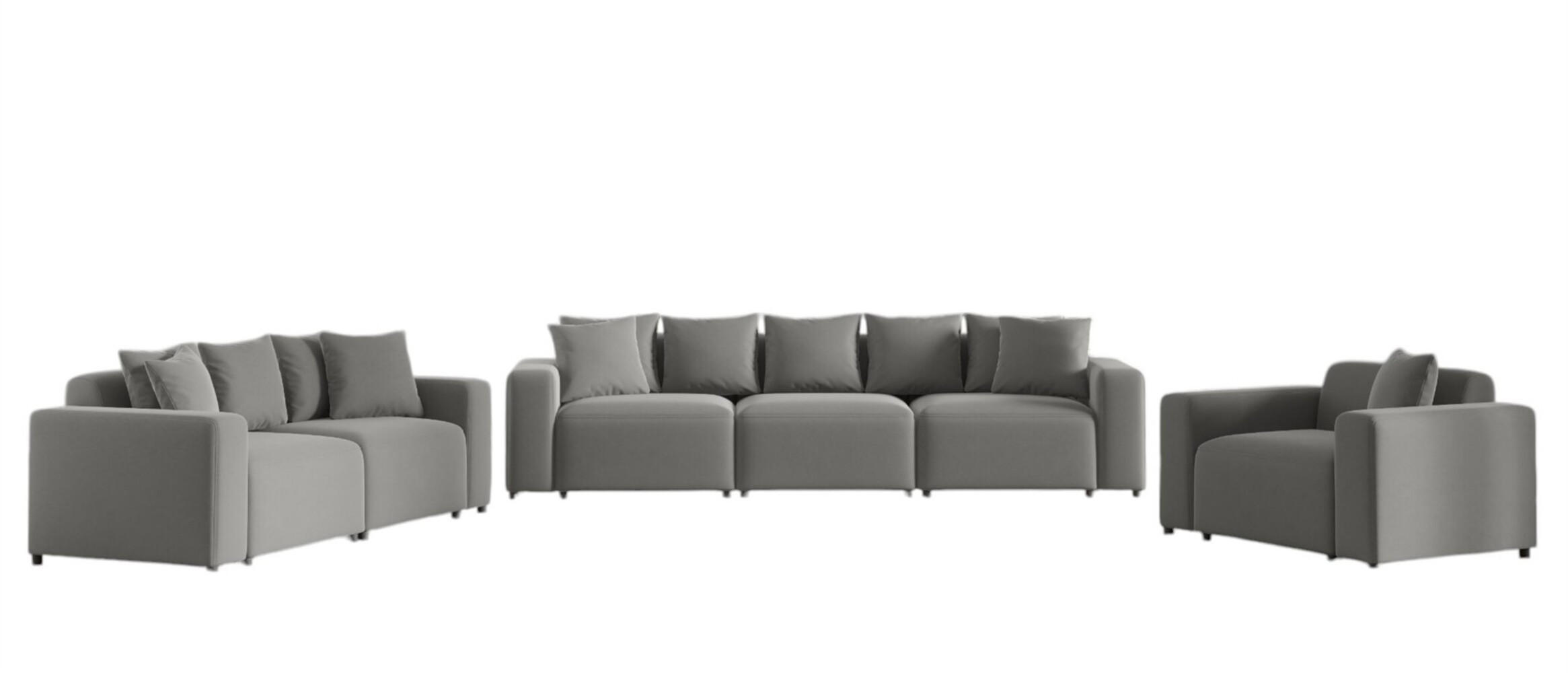 SOFASET Megan 3-2-1 In Salvador - Grau, Holzwerkstoff/Textil (327/75/98cm) - Fun Möbel