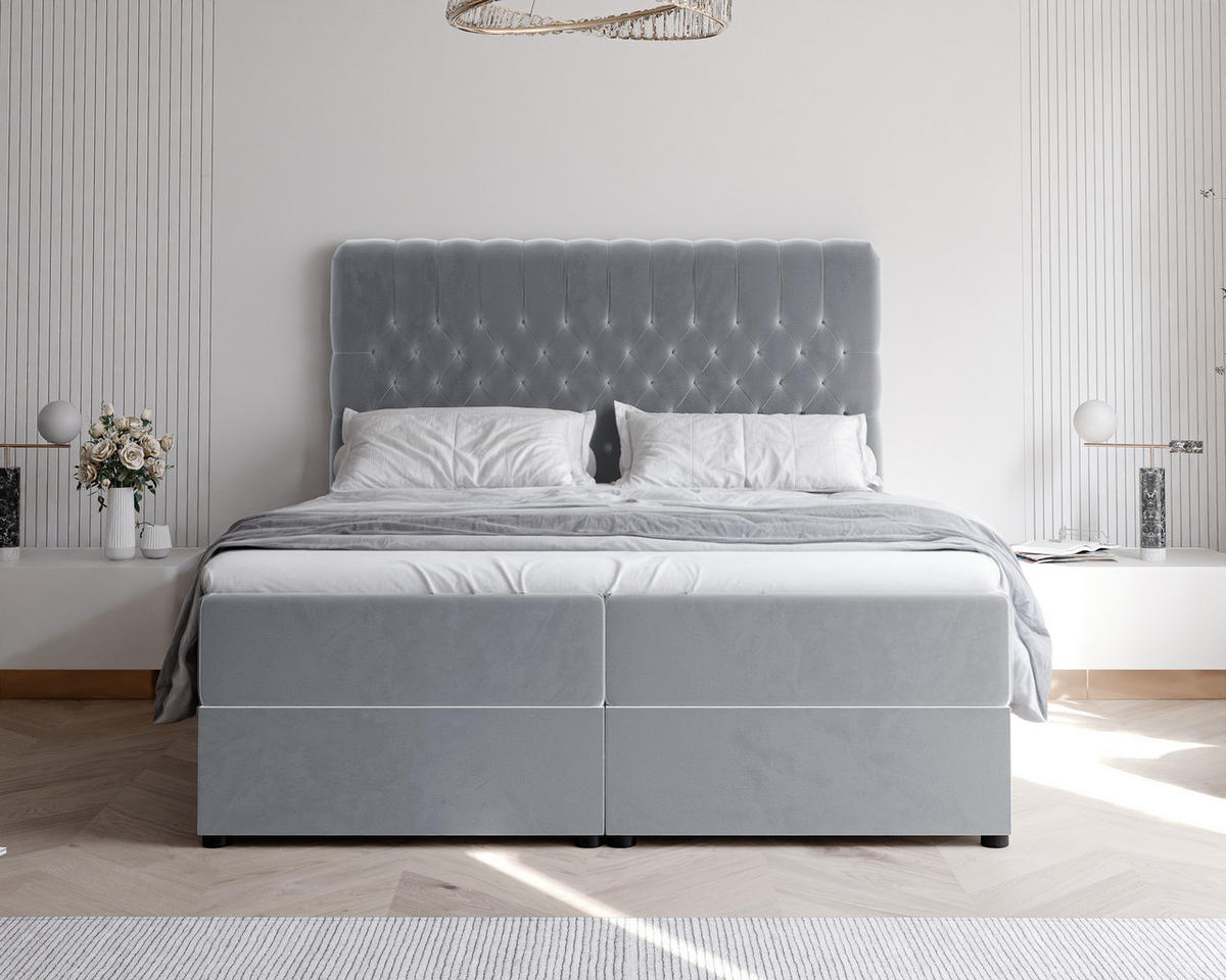 BOXBETT ALBA 140/200 cm mit Matratze und Topper, Grau - Grau, Textil (140/200cm) - Idohome
