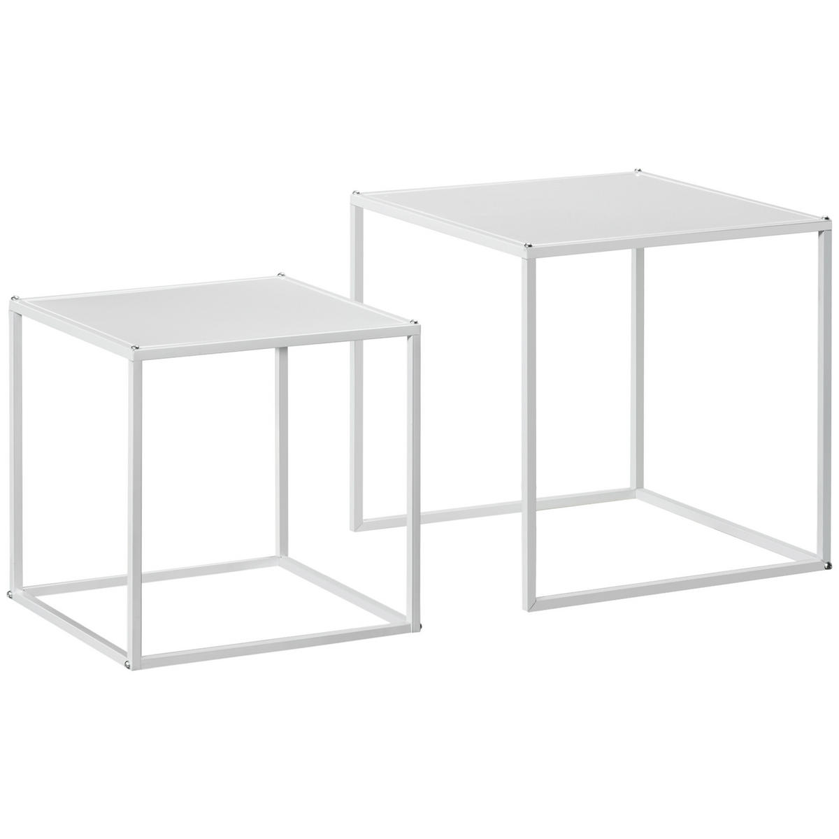 2ER-SET Couchtisch, Eckiger Beistelltisch, Kaffeetisch mit Stahlgestell Weiß - Weiß, Metall (40/40/40cm) - HOMCOM