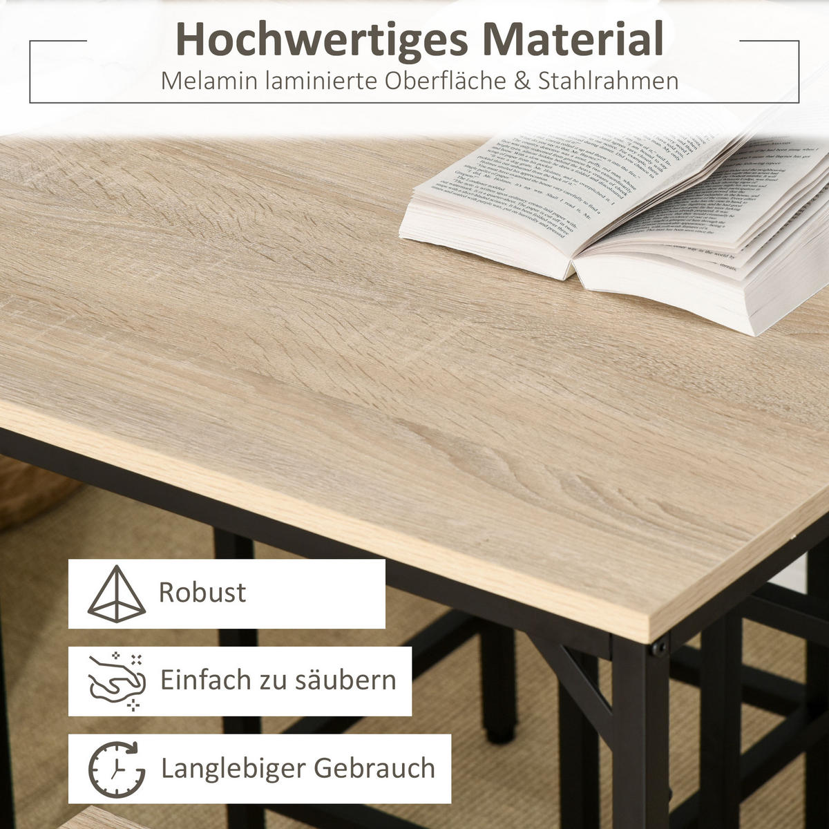 BARTISCH-SET 5-teilig DE-08022 mit 4 Barhockern, Stahl Eiche - Eichefarben, Metall (60/88/100cm) - ComfortXL