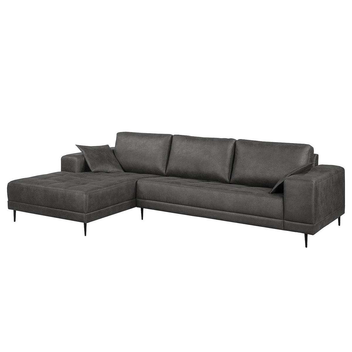 ECKSOFA mit Ottomane - Antiklederlook - Grau, Textil (282/167cm) - home24
