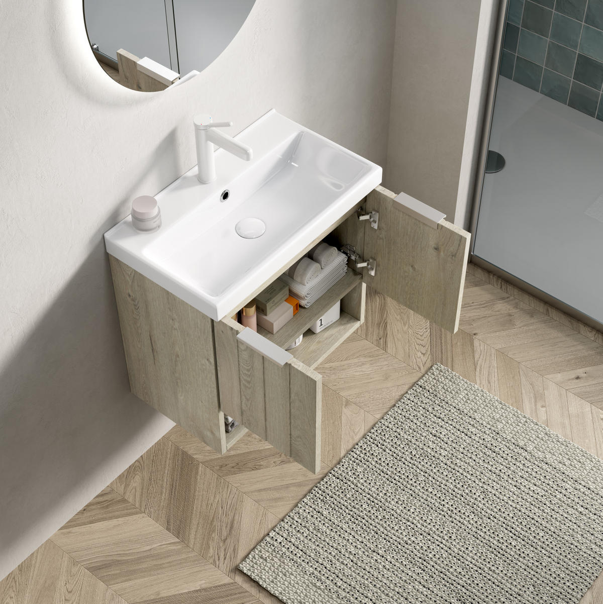 WASCHTISCHKOMBI 42 cm mit Soft-Close in Off-White - Creme, Keramik (42/53/32cm) - BEAOK