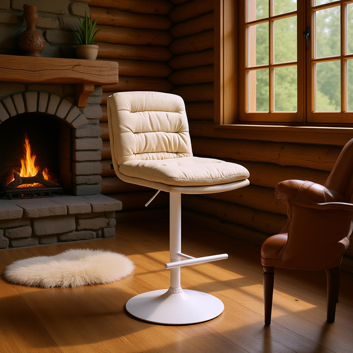 BARHOCKER Diamant Stoff weiß creme - Naturfarben/Weiß, Textil/Metall (42/116/56cm) - TPFLiving