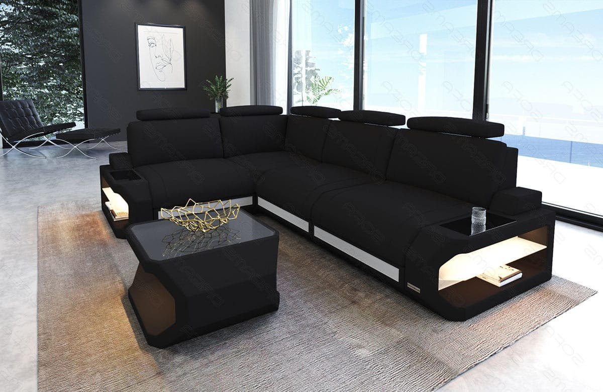ECKSOFA Siena Schwarz Weiß Mikrofaserstoff - Schwarz, Kunststoff (272/272cm)