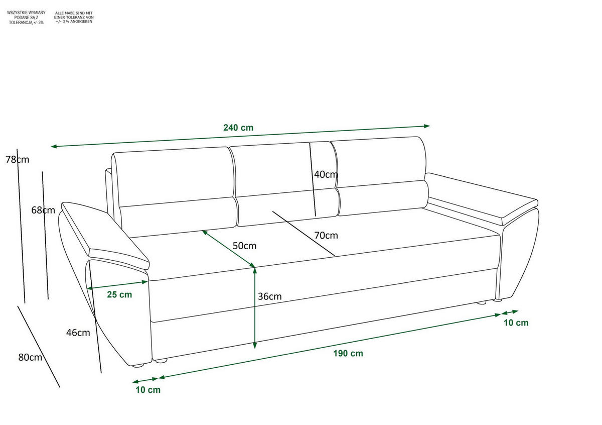 SOFA ZEUS mit Schlaffunktion MONOLITH 92 mit Stauraum - Dunkelgrau, Textil (80/78/240cm) - Bedante