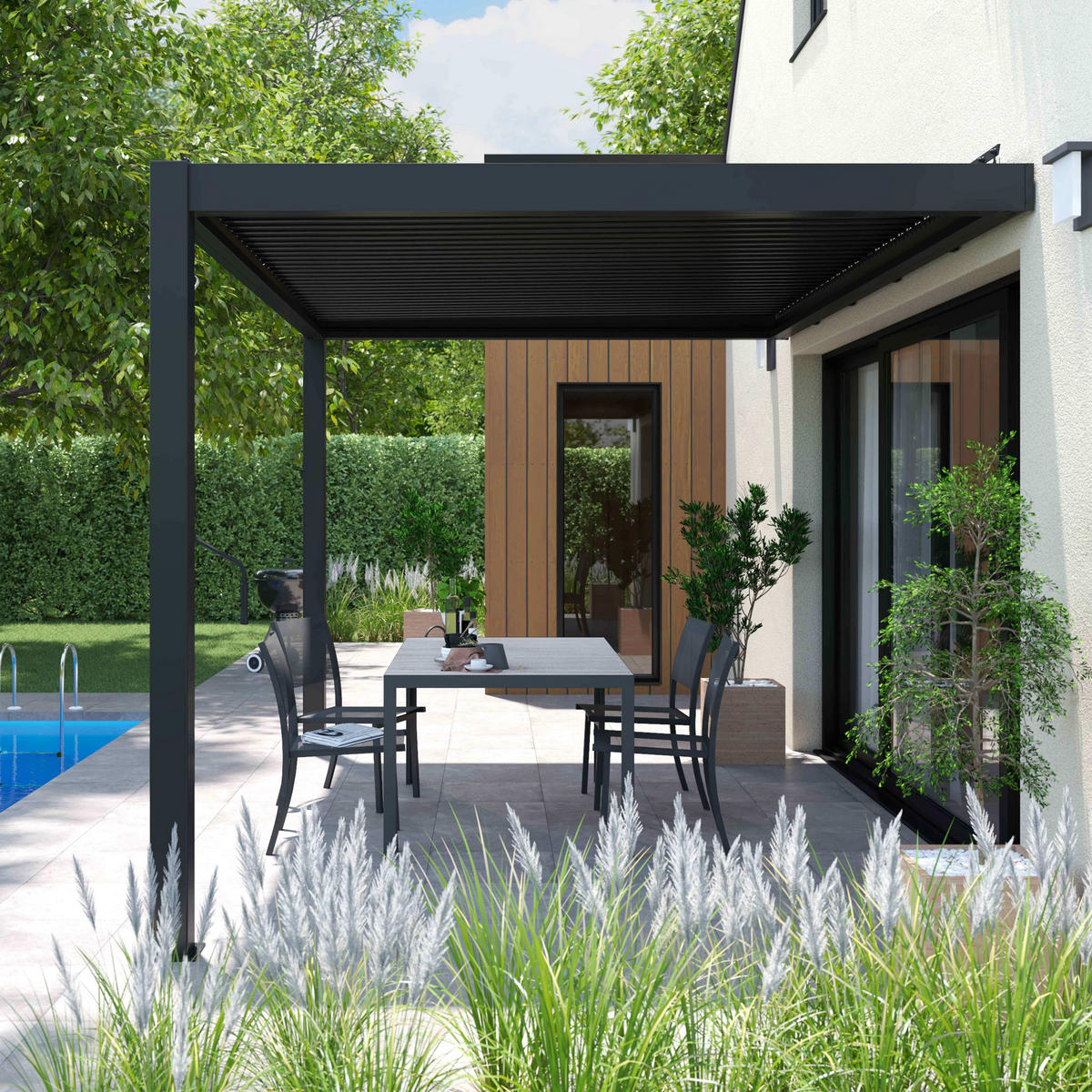 PERGOLA 3x4 m, Grau - Grau, Metall (281/257/403cm) - Oviala