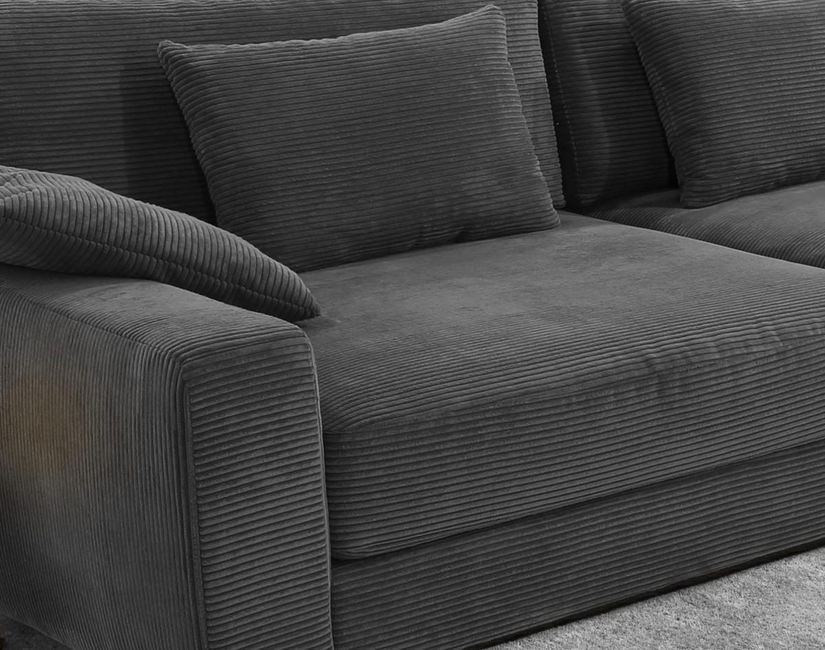 BIG-SOFA mit Federkern B290/T135/H90 cm extratief, Liegefläche 122x240 cm, Cord Dunkelgrau / 15249 - Dunkelgrau/Schwarz, Kunststoff/Textil (290/90/135cm) - luma-home