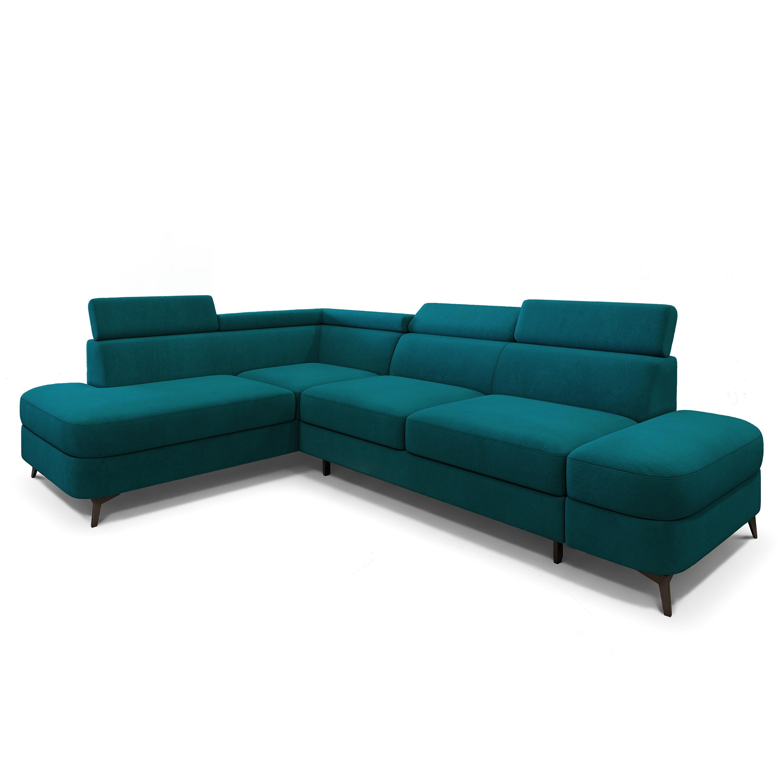 ECKSOFA AVISE MV L-S Blau Velours-Stoff mit Schlaffunktion - Blau, Holzwerkstoff/Textil (268/195cm) - MASSENO