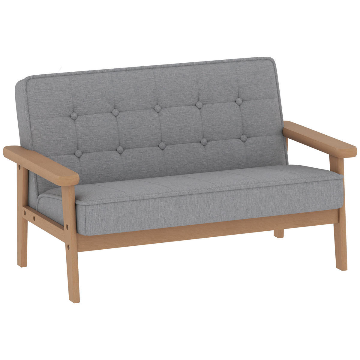 KINDERSESSEL, Kindersofa mit Holzrahmen, Samtoptik, gepolsterter Kinderstuhl - Naturfarben/Grau, Holz/Textil (42/48/77cm) - AIYAPLAY