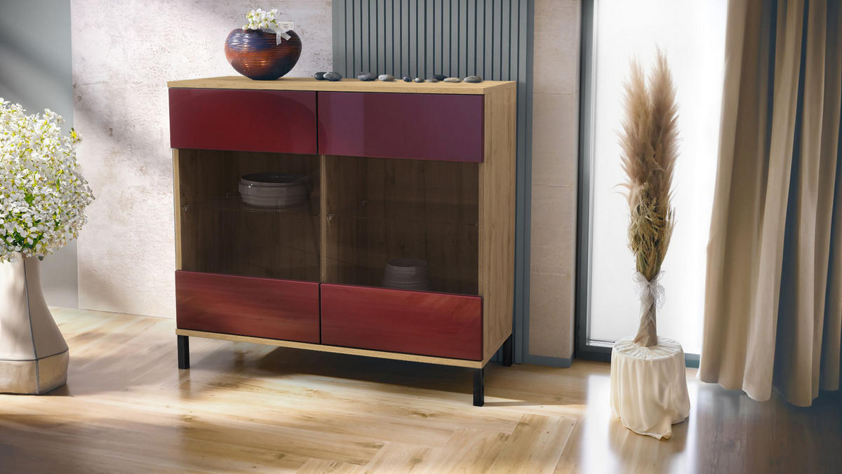 KOMMODE Bari Bordeaux Hochglanz - Bordeaux, Holzwerkstoff (92.5/83.5/35cm) - Vladon