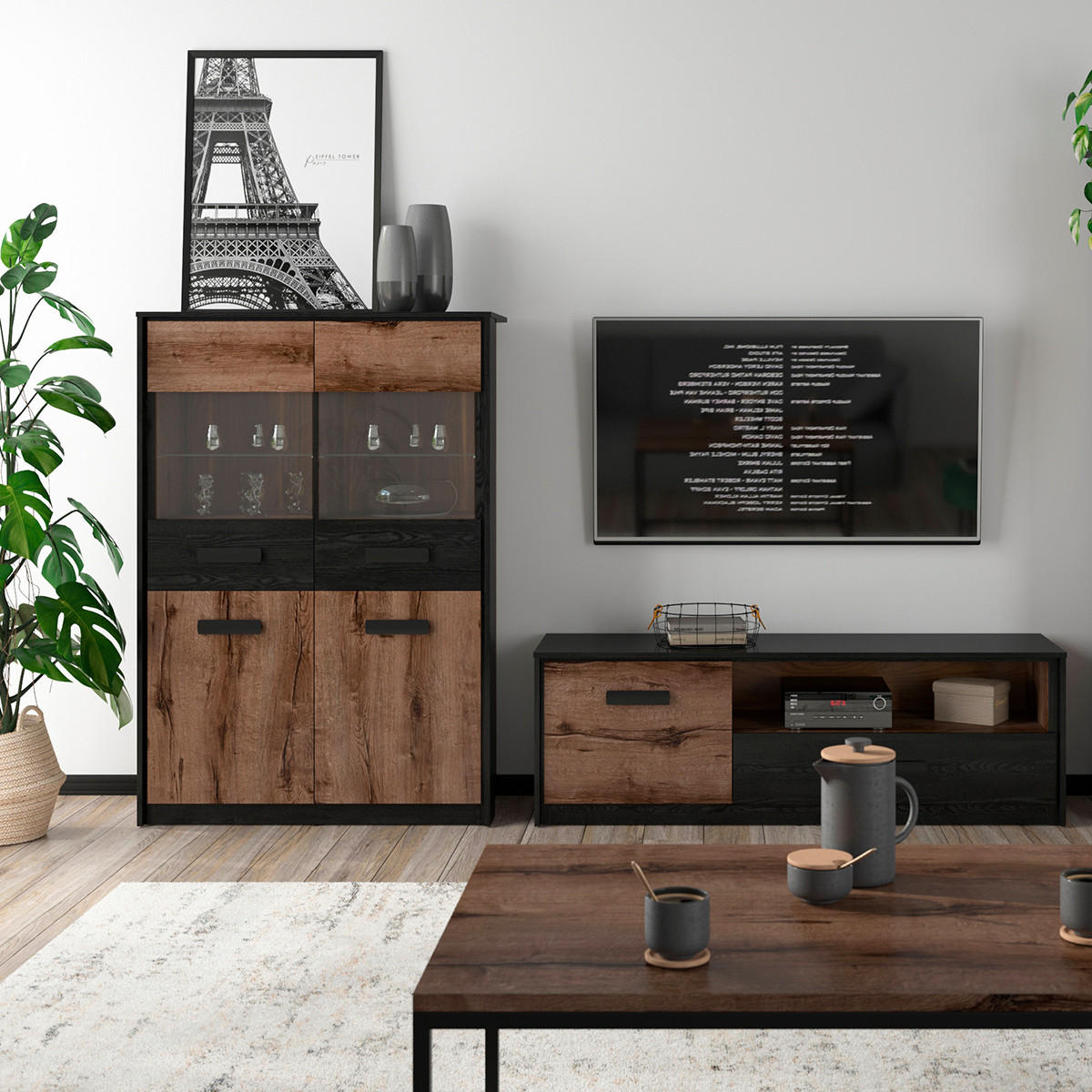 VITRÍNA Romane Dřevo a černá - černá, kompozitní dřevo (100/145/41cm) - Petits-meubles