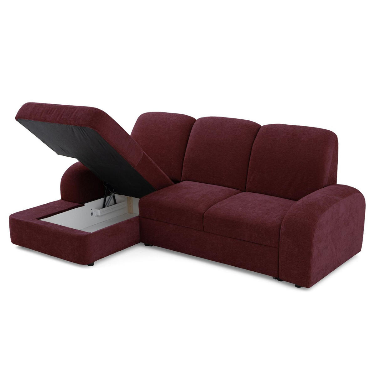 ECKSOFA VIBE S Links mit Schlaffunktion 130x202 Chenille Bordeaux - Bordeaux/Schwarz, Holz/Kunststoff (255/156cm) - Muffo