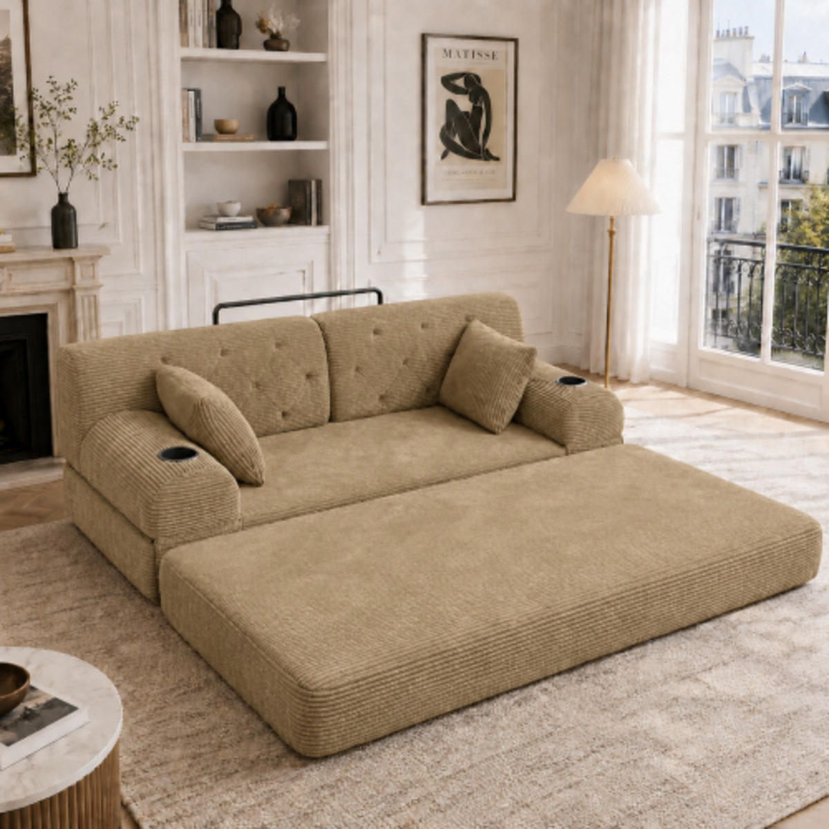 SCHLAFSOFA mit Metallrahmen hellbraun 168×80×81 cm aus Cordstoff - Hellbraun, Textil (80/81/168cm) - Luhomfu