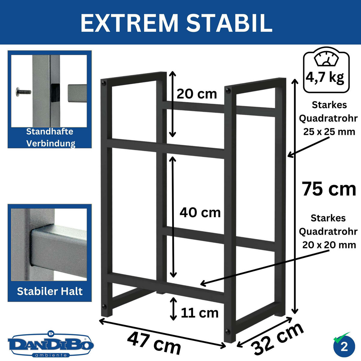 GETRÄNKEKISTENREGAL 2 Kisten Schmal Metall Stehend 47 cm - Schwarz, Metall (47/75/31cm) - DanDiBo
