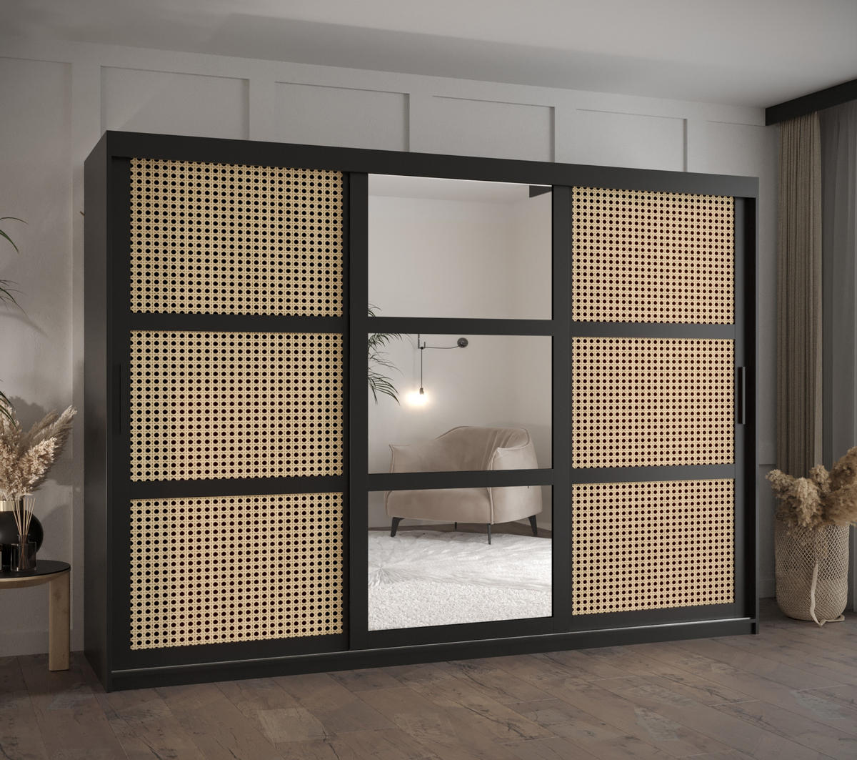 SCHWEBETÜRENSCHRANK 200/250/62 3-türig - Schwarz, Holz/Kunststoff (250/200/62cm) - MÖBEL KRYSPOL