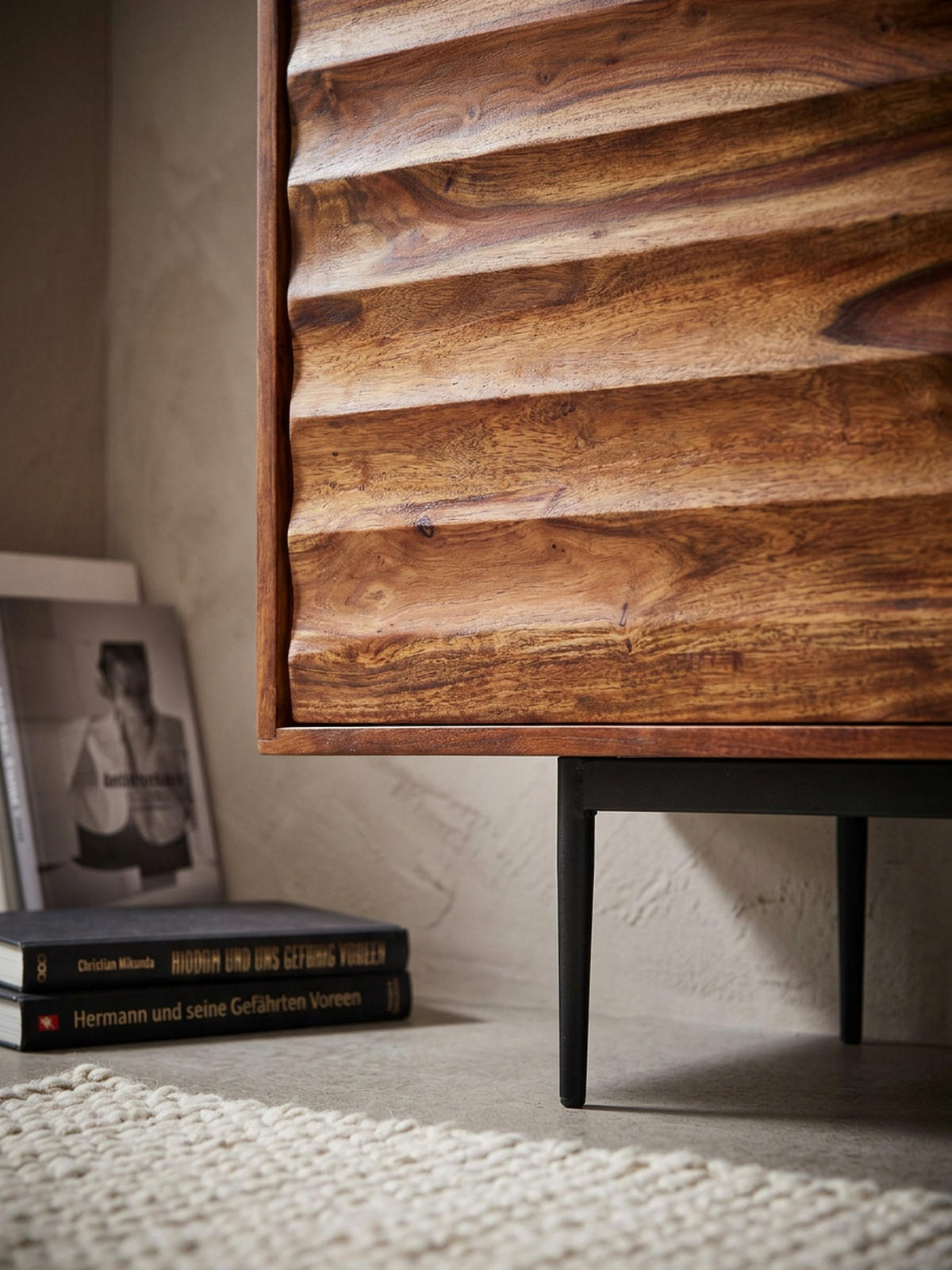 SIDEBOARD – Massivholz, 150 cm breit, 3 Türen, modern - Schwarz/Braun, Holz/Metall (150/81/41cm) - KADIMA DESIGN