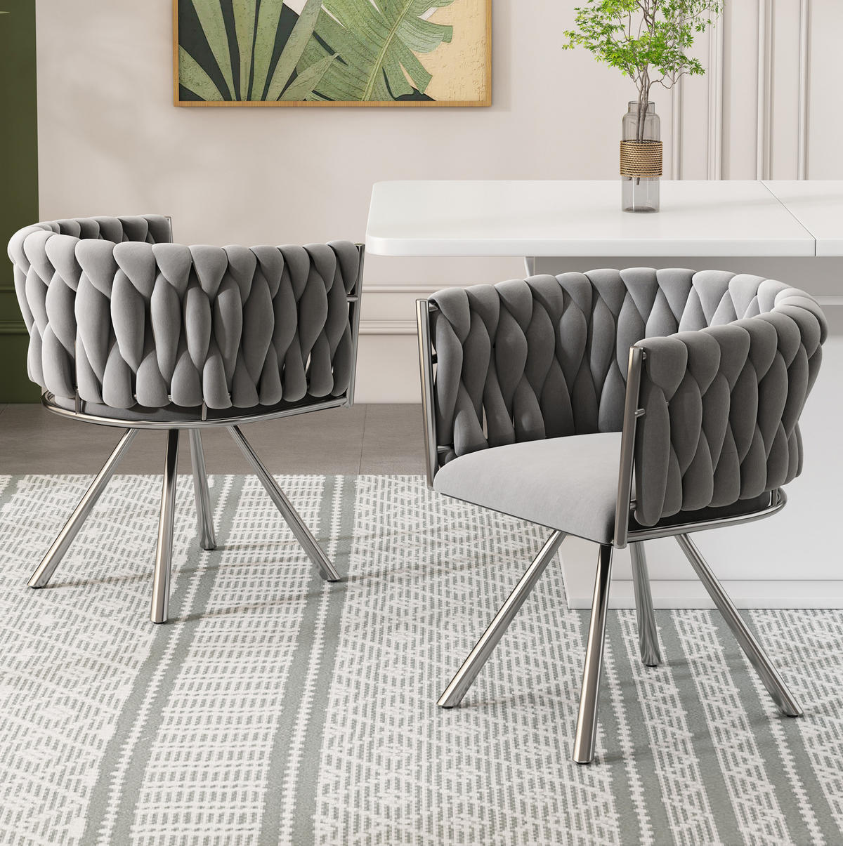 ESSZIMMERSTUHL mit 360°-Drehfunktion Samt Grau/Silber 4er-Set - Grau, Metall (54/72/59.1cm) - Meubliv