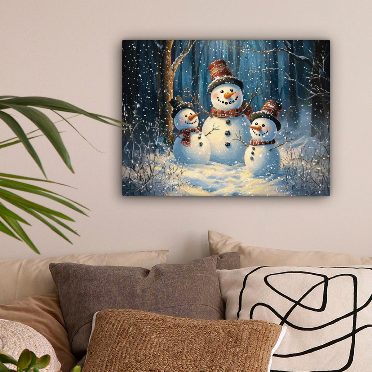 LEINWANDBILD Schneemann - Schnee - Winter - Wald 40x30 cm - Hellblau, Textil (40/30cm) - MuchoWow