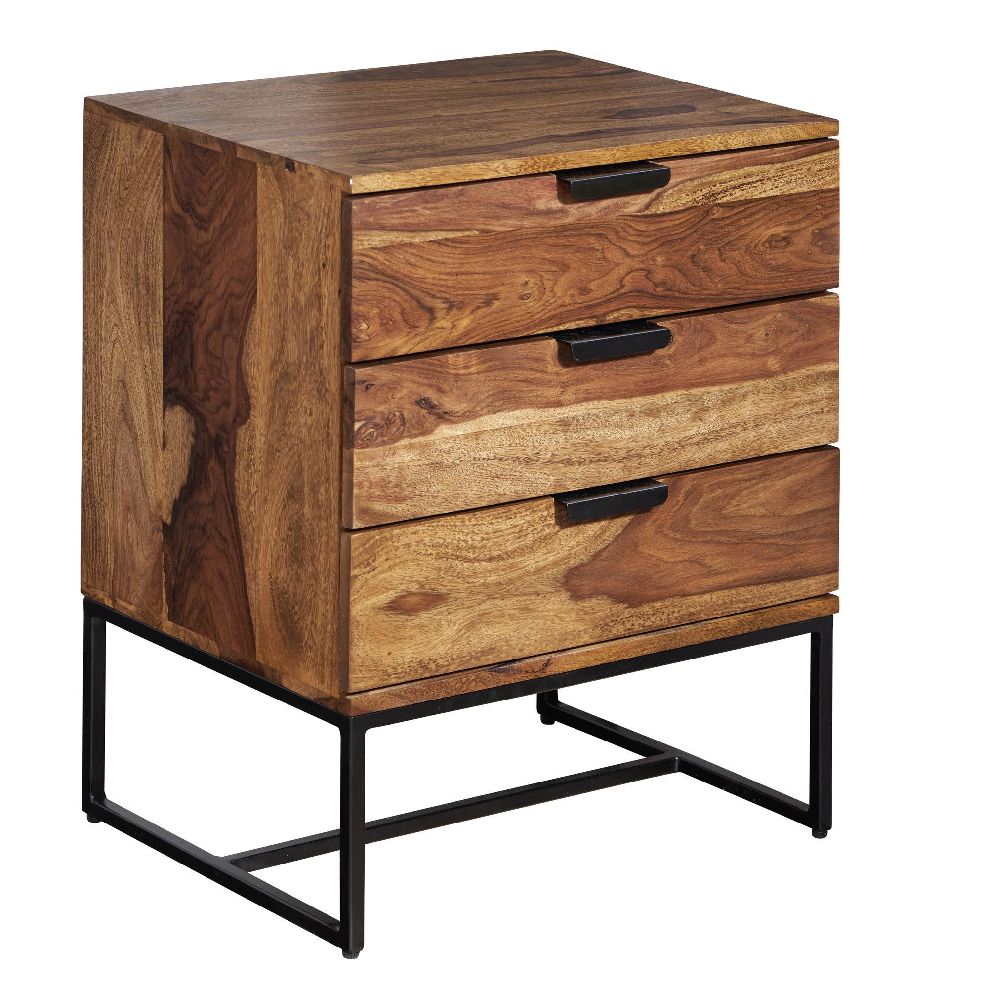 NACHTTISCH – Massivholz/Metall, 50x40x65 cm, 3 Schubladen, Industrial-Stil - Schwarz/Braun, Holz/Metall (50/65/40cm) - KADIMA DESIGN