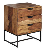 NACHTTISCH – Massivholz/Metall, 50x40x65 cm, 3 Schubladen, Industrial-Stil - Schwarz/Braun, Holz/Metall (50/65/40cm) - KADIMA DESIGN