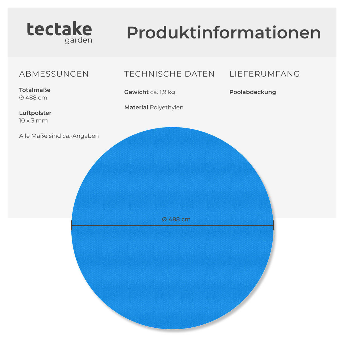POOLABDECKUNG ,Durchmesser 488 cm,blau - Blau, Kunststoff (488/488cm) - tectake