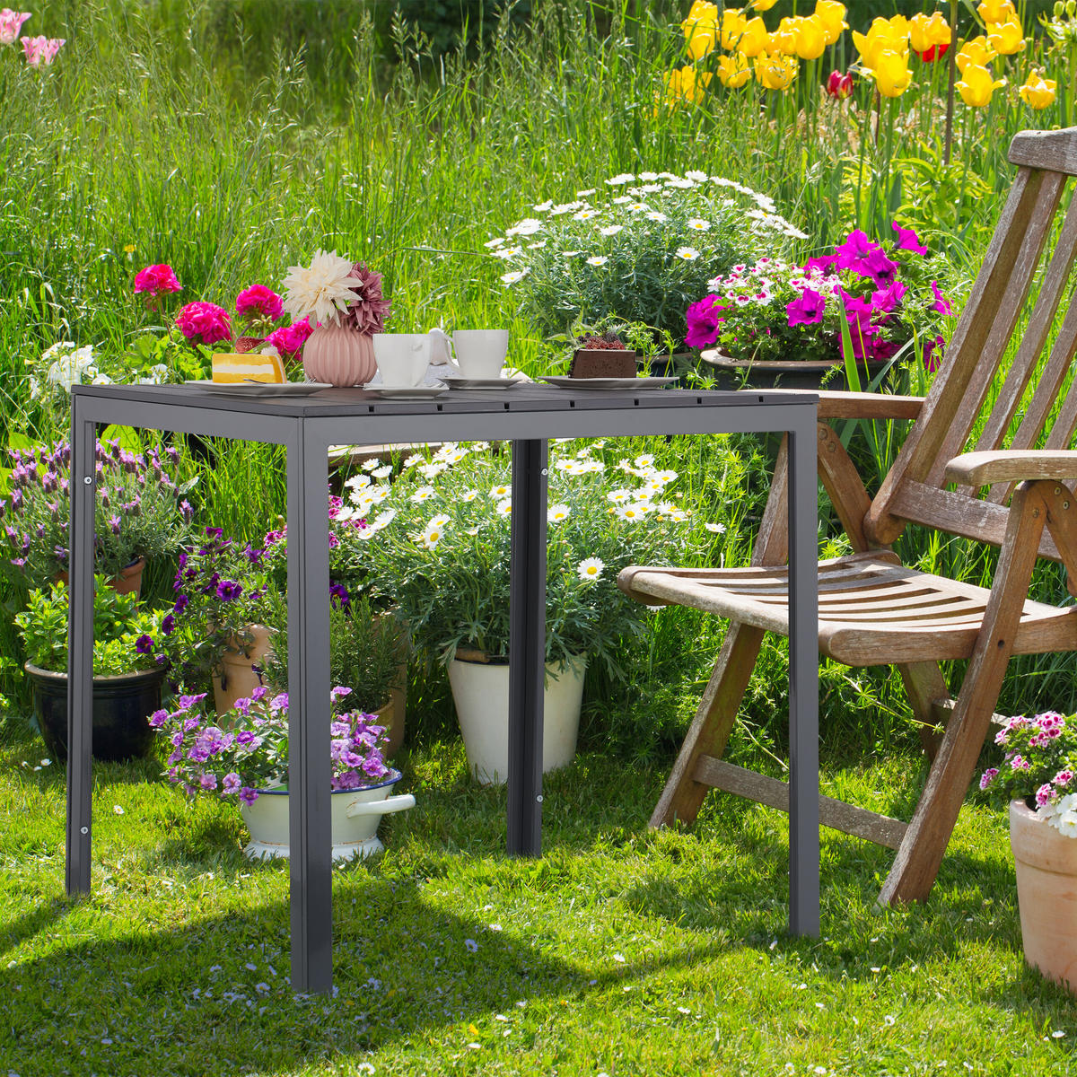 GARTENTISCH - Grau, Kunststoff/Metall (78/78/74cm) - Relaxdays