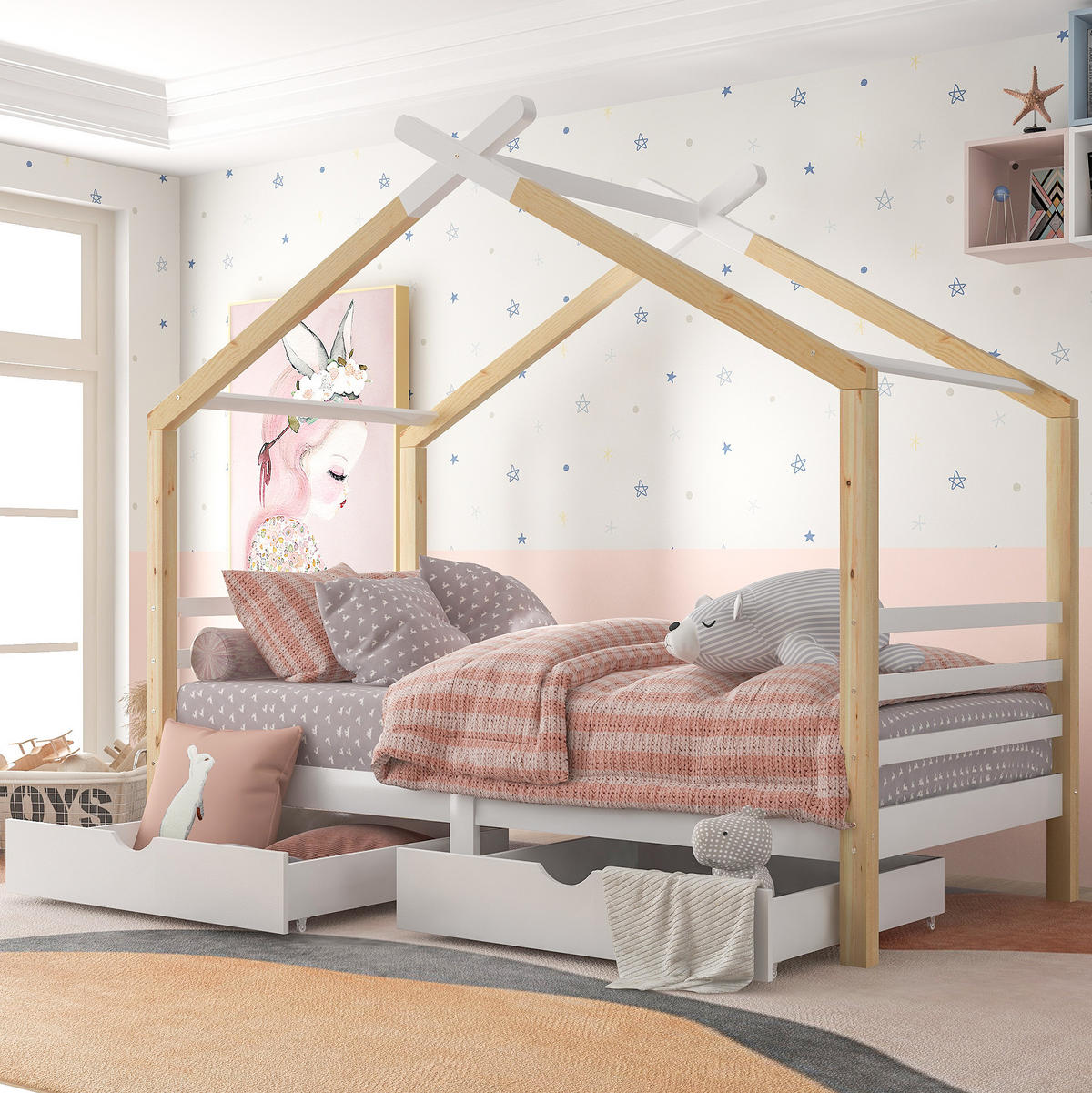 KINDERBETT Hausbett 90/200 cm mit Schubladen, Lattenrost, Weiß - Weiß, Holzwerkstoff (90/200cm) - Redom
