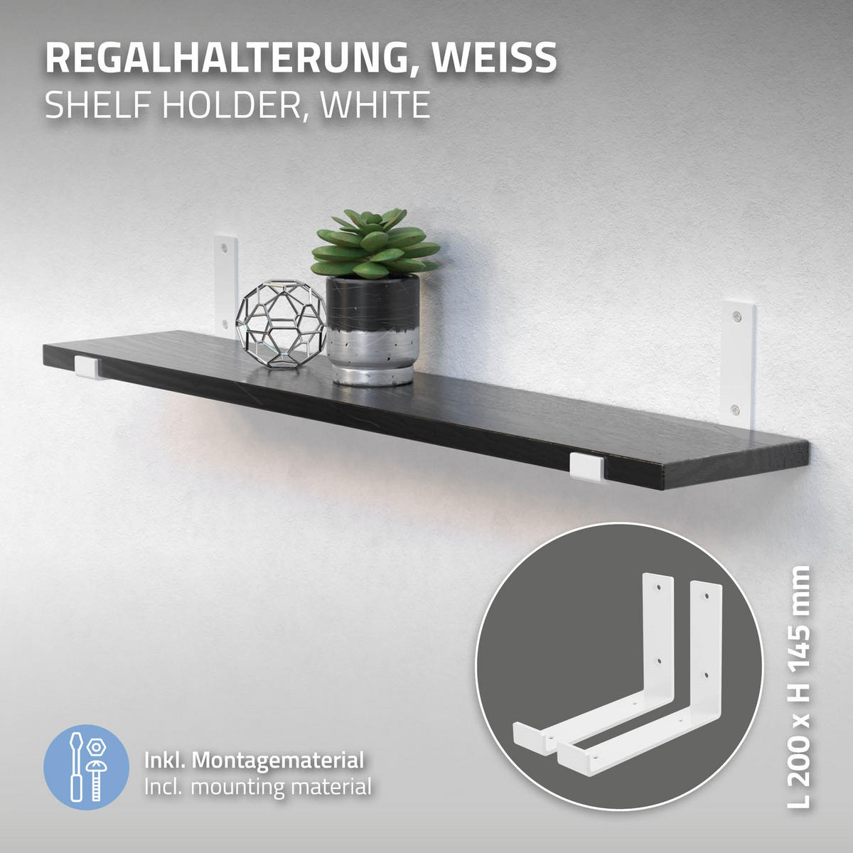 REGALHALTERUNG - Weiß, Metall (14.5/4/21cm) - ML-DESIGN