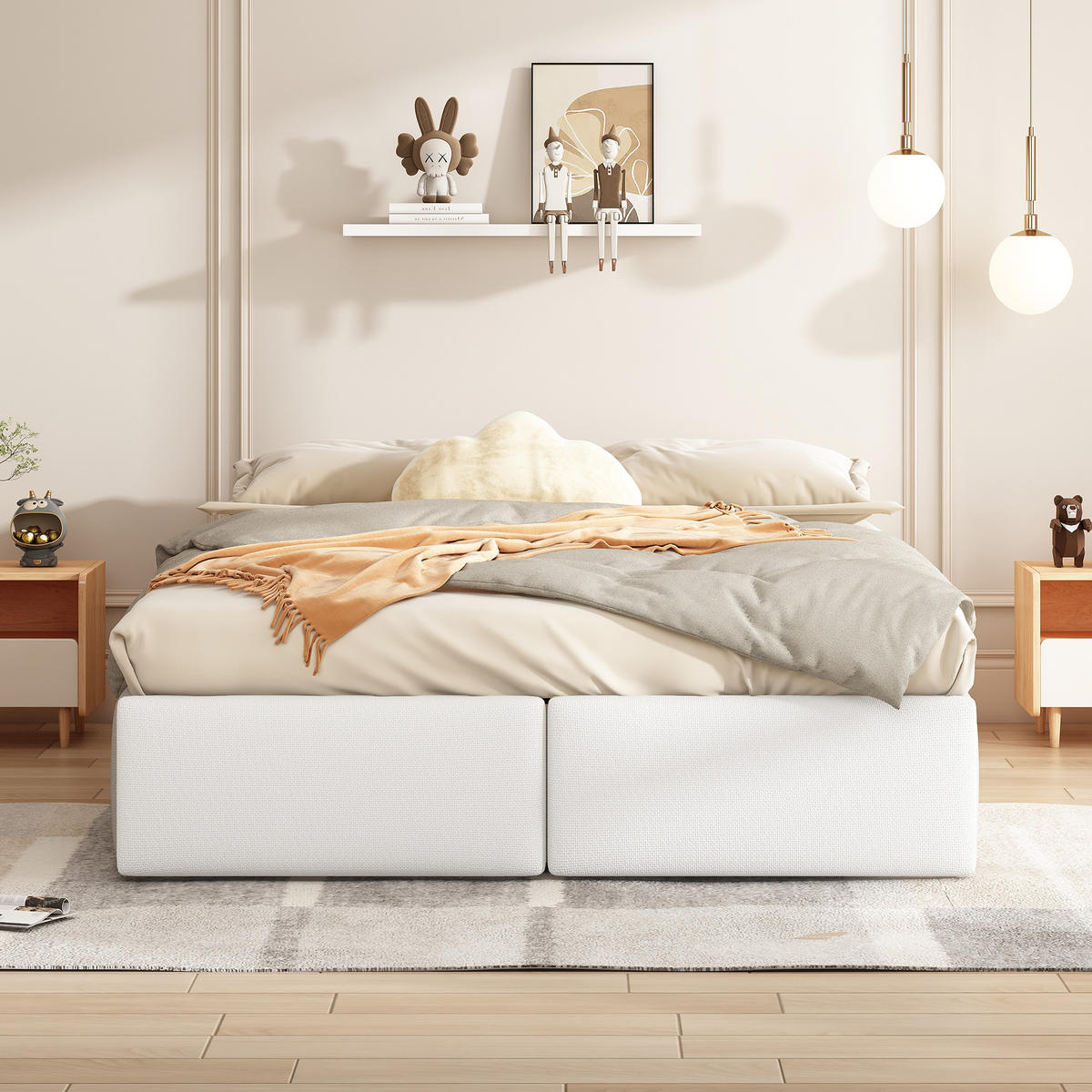 POLSTERBETT 140x200cm Weiß Plattformbett ohne Kopfteil Hydraulik 2 Schubladen - Weiß, Holz (140/200cm) - FLIEKS