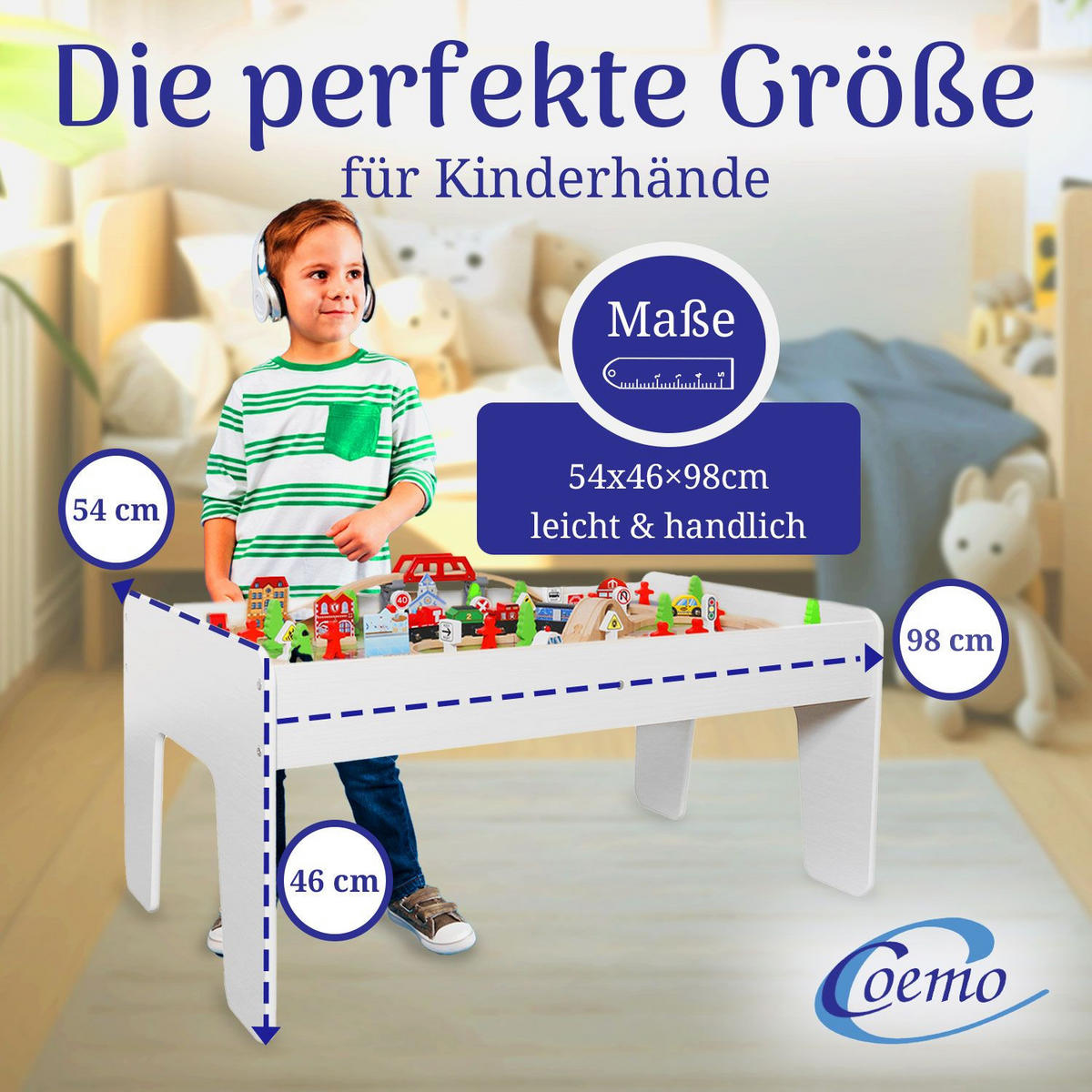 SPIELTISCH MIT HOLZEISENBAHN 90-tlg. Set Tisch Farbe Weiß - Weiß, Holzwerkstoff (57/98cm) - Coemo