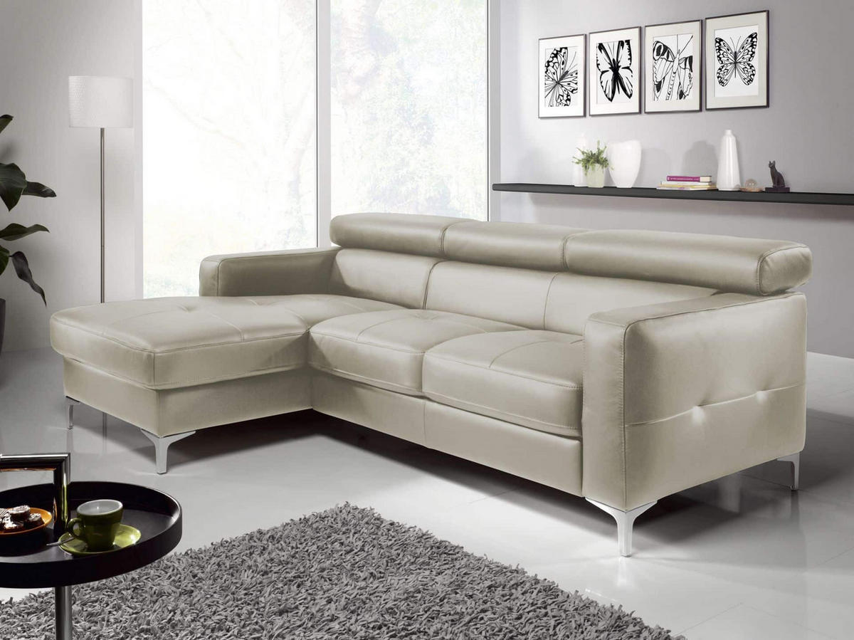 ECKSCHLAFSOFA mit Echtlederbezug, Schlaffunktion & Bettkasten - Chromfarben/Silberfarben, Leder/Holz (227/168cm) - Cotta