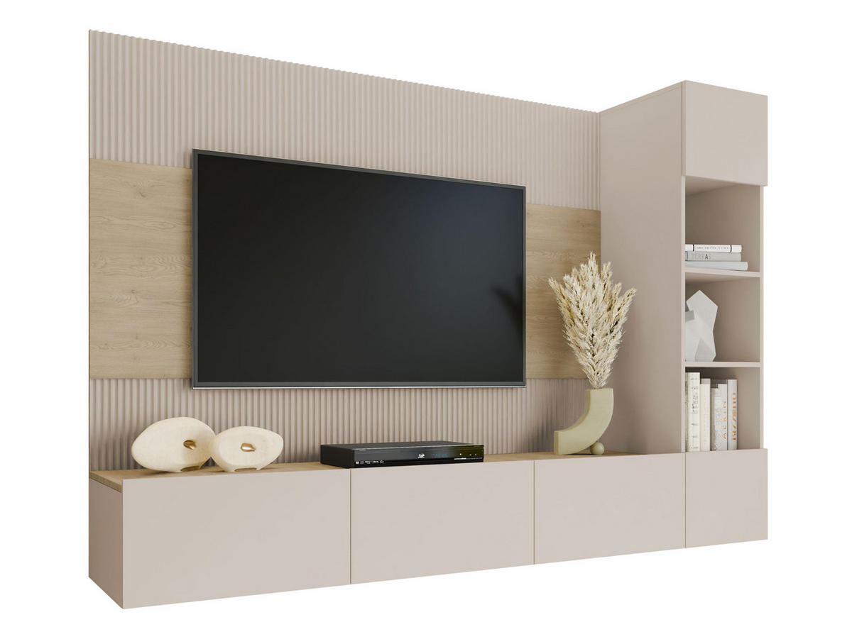 WOHNWAND Deromi II - Beige, Holzwerkstoff (220/150/38cm) - MIRJAN24