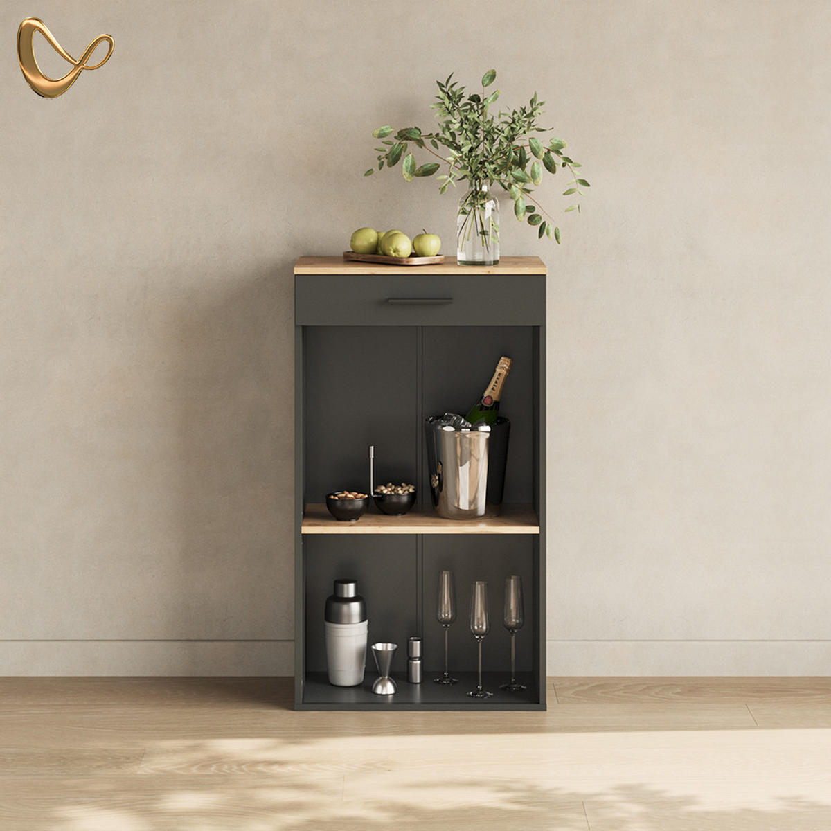 WEINREGAL Regusa Goldkraft Eiche/Anthrazit 60 x 106 cm - Honigeiche/Anthrazit, Holzwerkstoff (60/106/34.5cm) - Livinity®