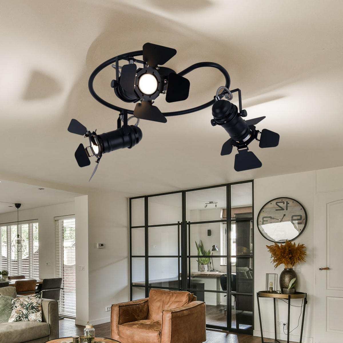 DECKENLEUCHTE Metall Schwarz 3-flammig - Schwarz, Metall (40/40/26.5cm) - Globo Lighting