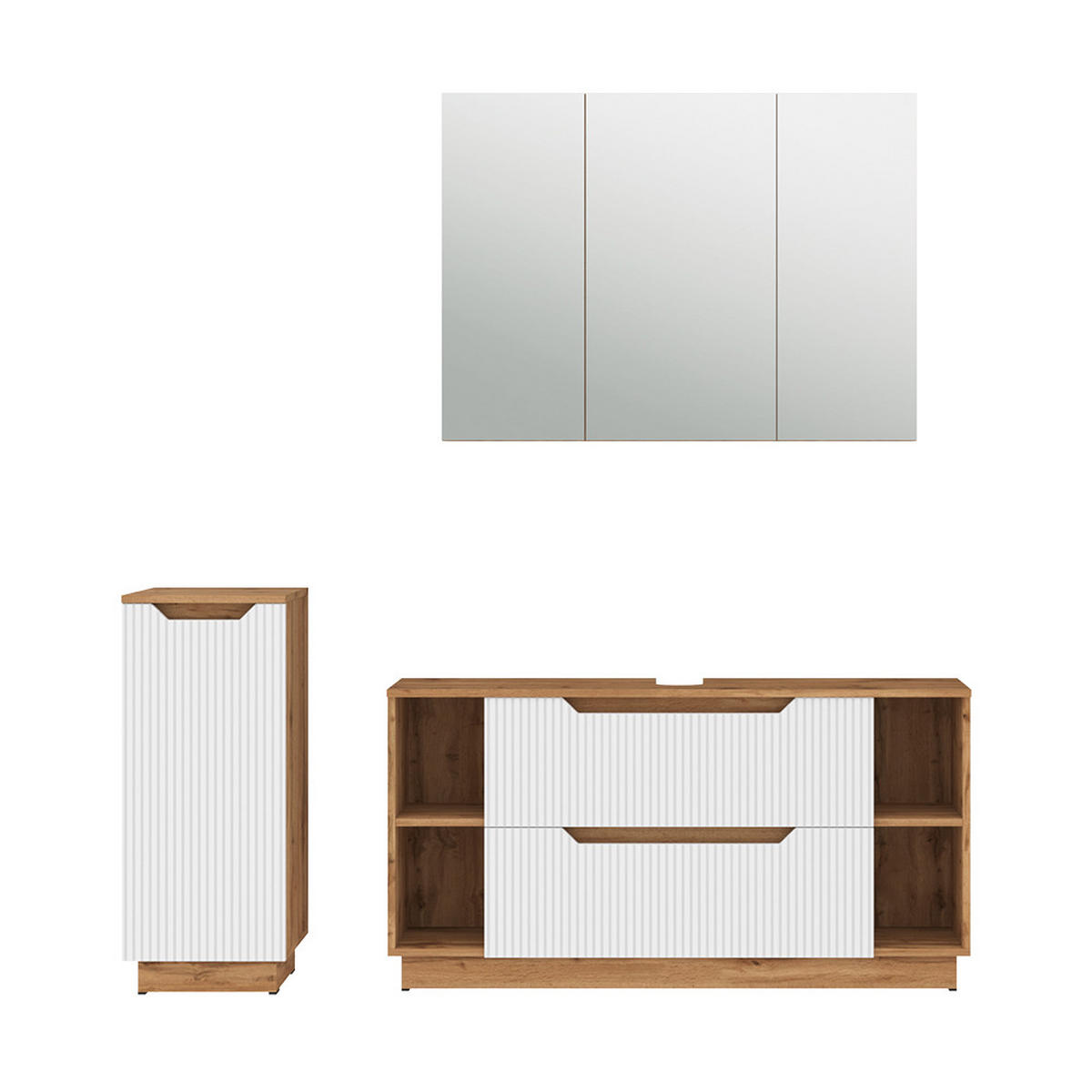 BADMÖBEL-SET Lotta Eiche/weiß gestreift 3 Teile - Eichefarben/Weiß, Holzwerkstoff (119.2/62.5/35cm) - Vicco