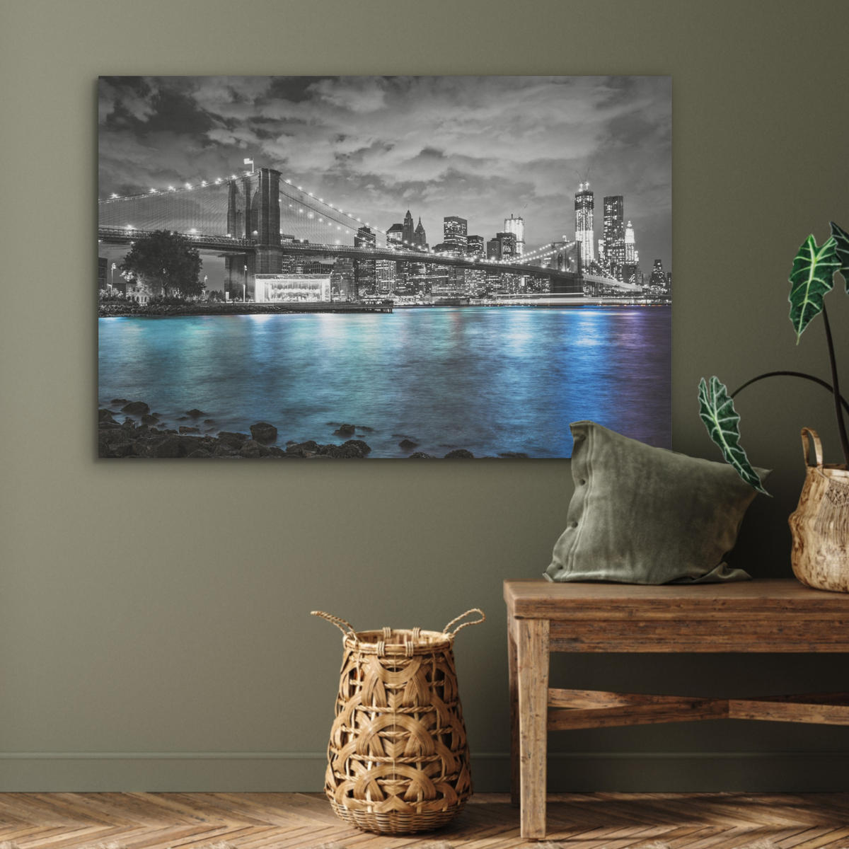 AKUSTIKBILD New York - Skyline - Stadt - Blau Akustikpaneele 90x60 cm - Blaugrau, Kunststoff (90/60/0.9cm) - MuchoWow