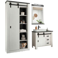 BADMÖBEL-SET 5-teilig weiß Pinie, anthrazit Landhaus, Badkombination mit Waschbecken und Spiegellampe - Anthrazit/Weiß, Holzwerkstoff/Metall (208/210/43cm) - Furn.Design