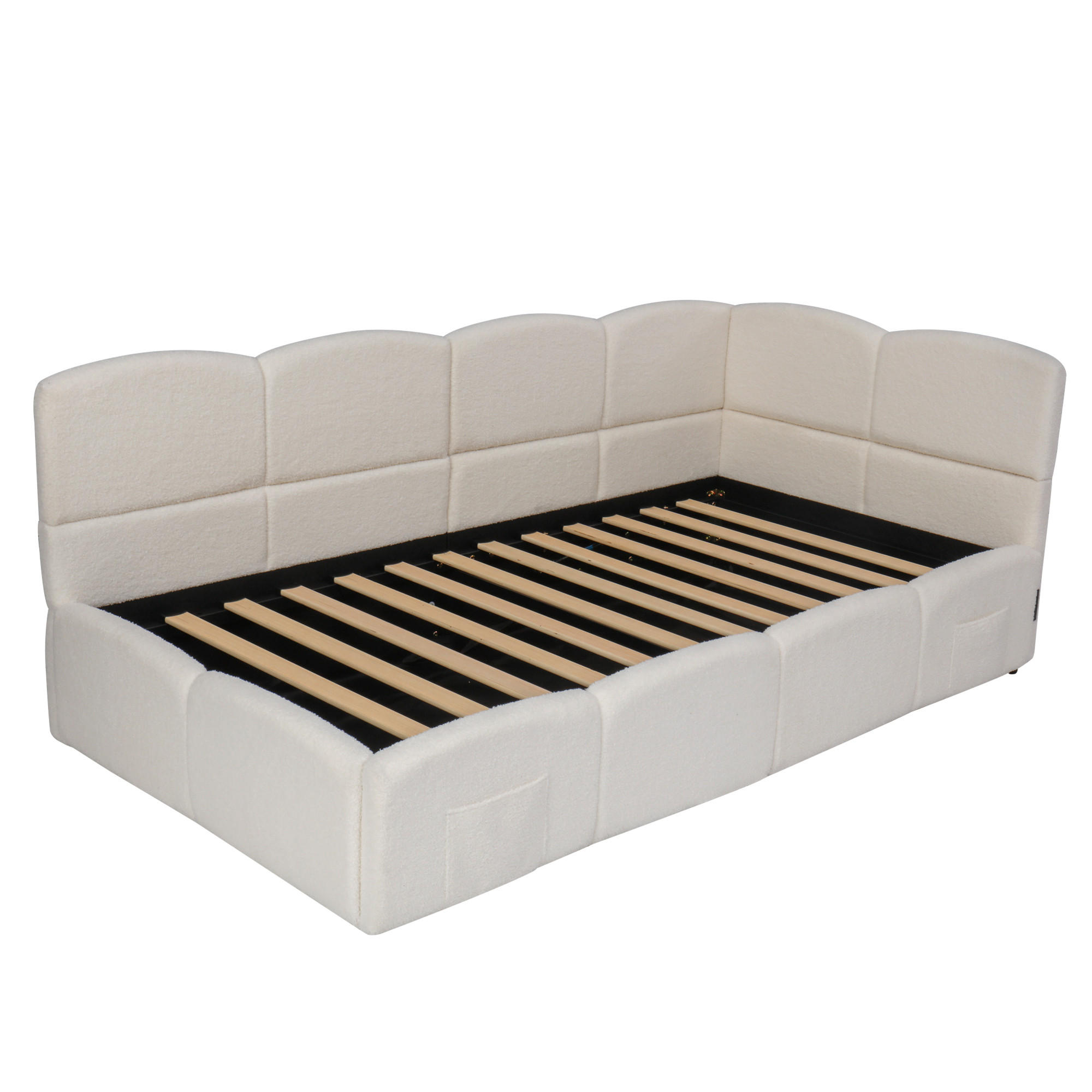 STAURRAUMBETT 90/200 cm DE-03032, mit Sofafunktion, USB und Stautaschen, in Beige - Beige, Metall (90/200cm) - ComfortXL