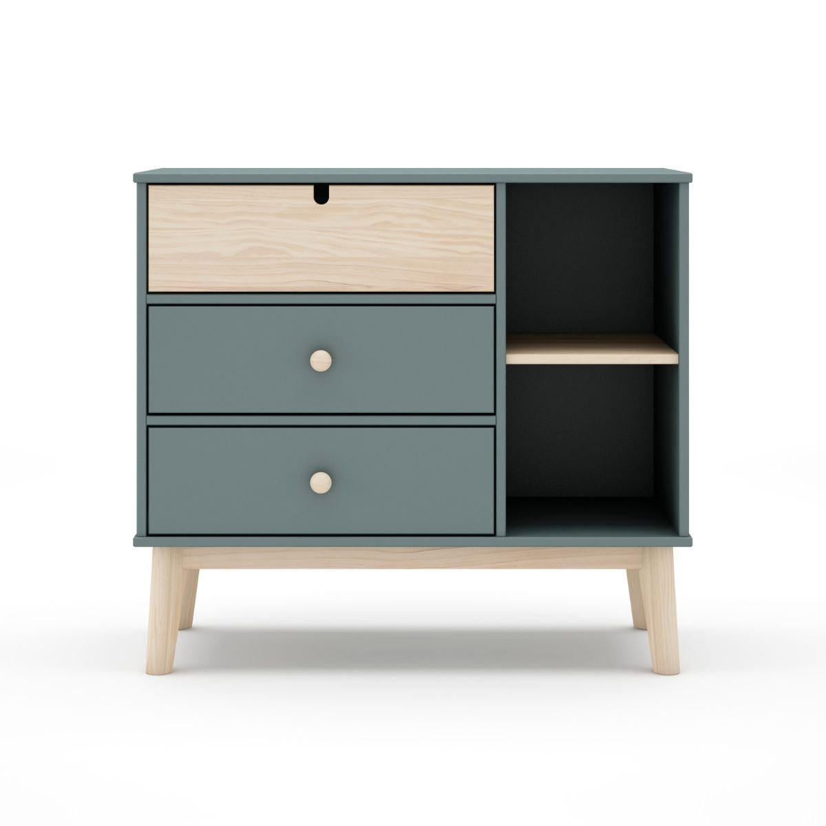 KOMMODE 3 Schubladen und 2 Fächer L90 cm - Estefania - Grün, Holzwerkstoff (40/81/90cm) - Calicosy