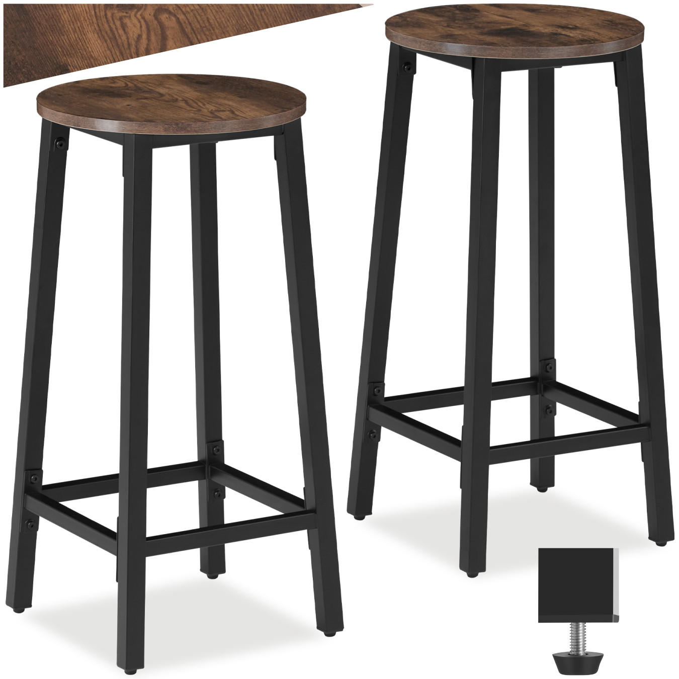 BARHOCKER 2er Set Corby,Sitzhöhe 66 cm,Industrial Holz dunkel - Rostfarben, Holz (32/66/32cm) - tectake
