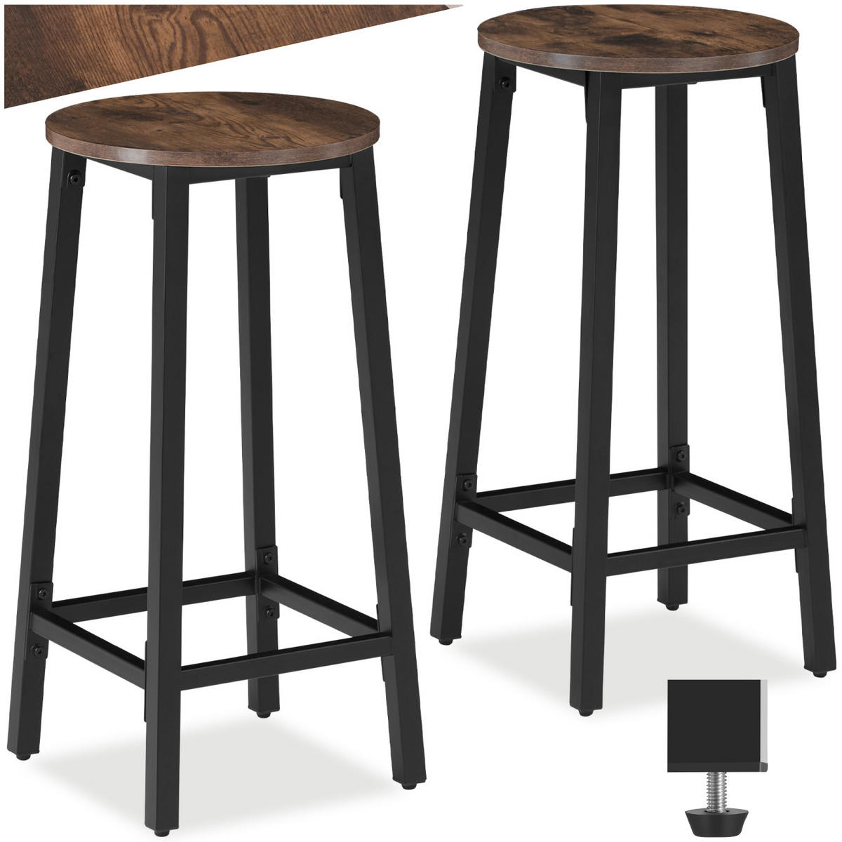 BARHOCKER 2er Set Corby,Sitzhöhe 66 cm,Industrial Holz dunkel - Rostfarben, Holz (32/66/32cm) - tectake