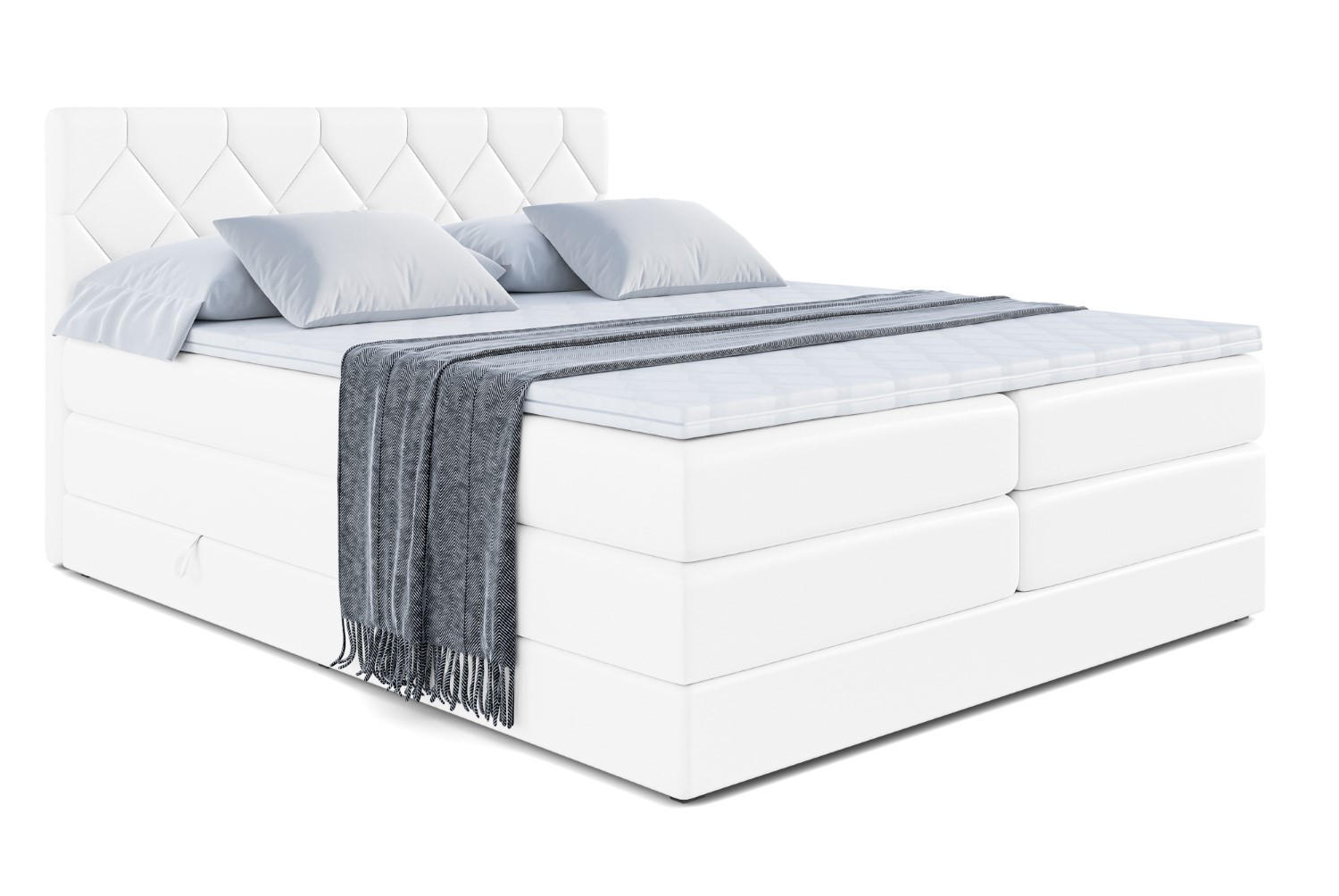 BOXSPRINGBETT CATOR KING - 200x200 - H3/H4 - Weiß Hochglanz - Weiß Hochglanz, Holzwerkstoff (200/200cm) - ALTDECOR
