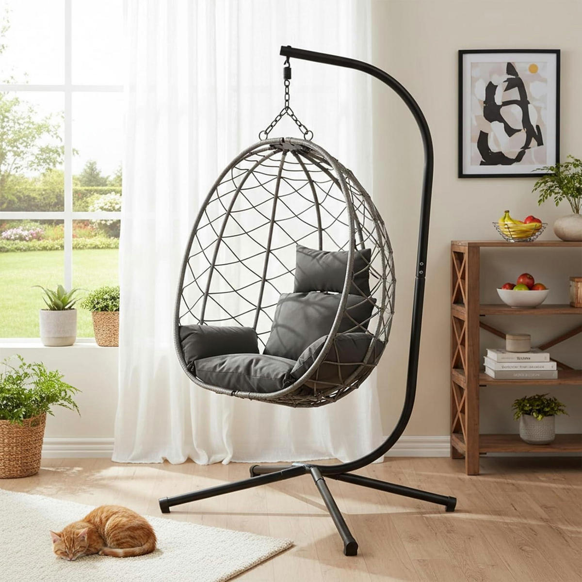 HÄNGESESSEL mit Gestell Grau inkl. Kissen bis 150kg - Grau, Metall (90/1.5/100cm)
