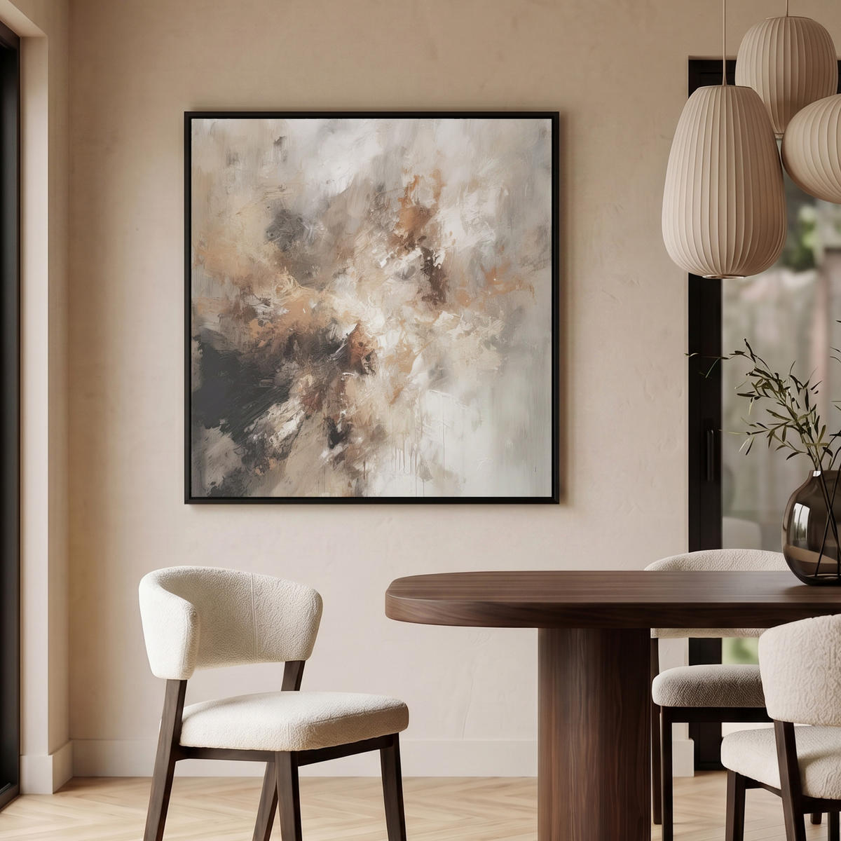 LEINWAND Bilder mit Rahmen - Farbe - Abstrakt - Beige - Kunst - 90x90 - Greige, Textil (90/90cm) - MuchoWow