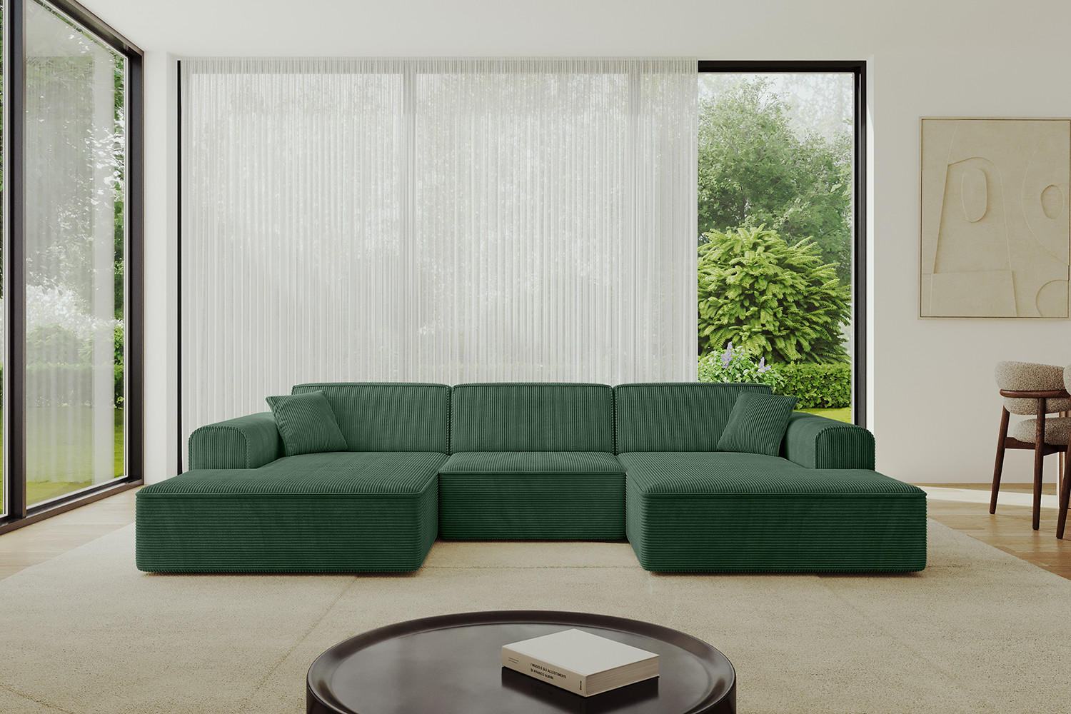 WOHNLANDSCHAFT IREA-U1-v3 - 297x165x76 cm Grün - Grün, Holzwerkstoff/Textil (297/76/165cm) - ALTDECOR