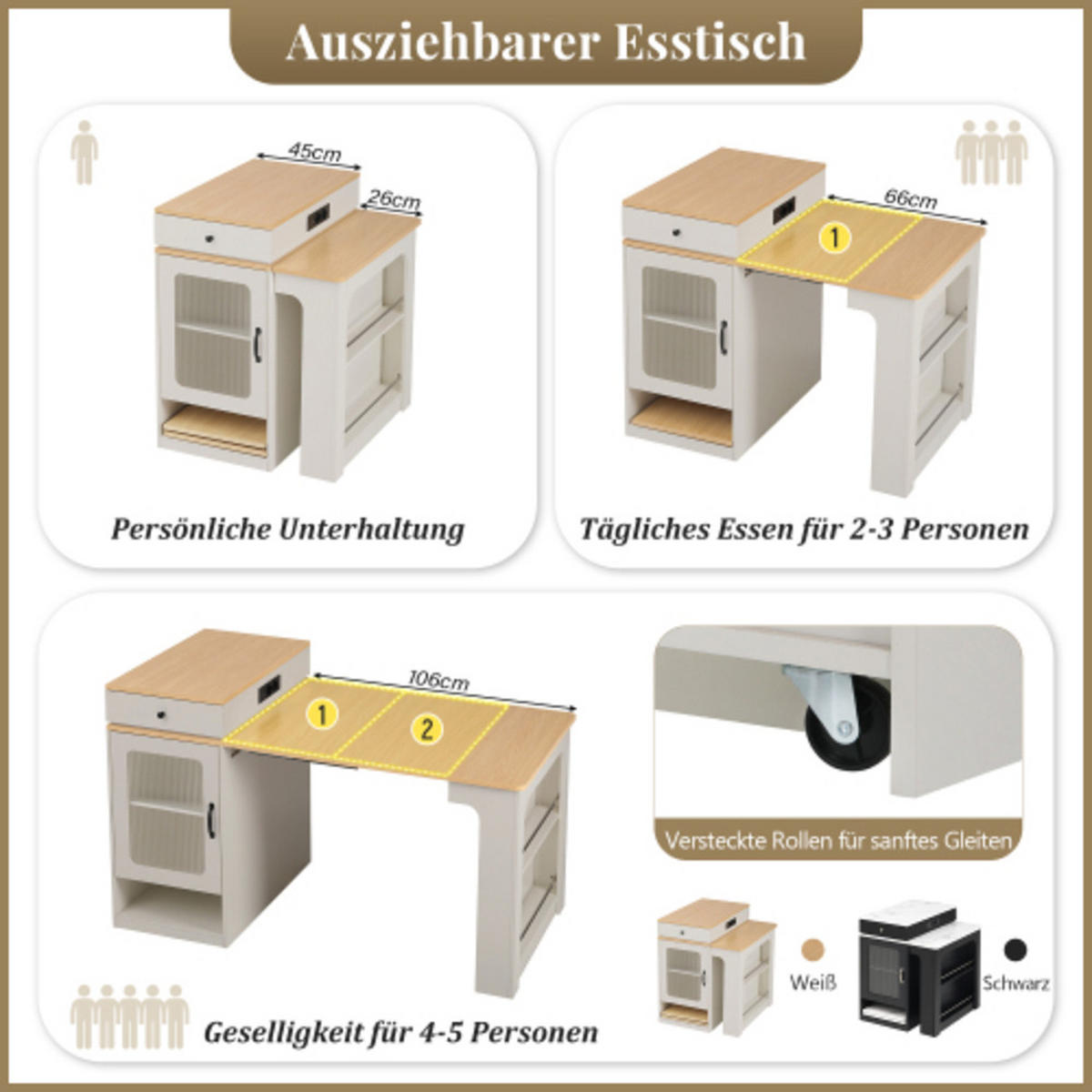 SIDEBOARD mit Riffelglastüren & integrierter Steckdosenstation weiß 80×71-151×92 cm aus MDF und Glas - Weiß, Holzwerkstoff (151/92/80cm) - Luhomfu