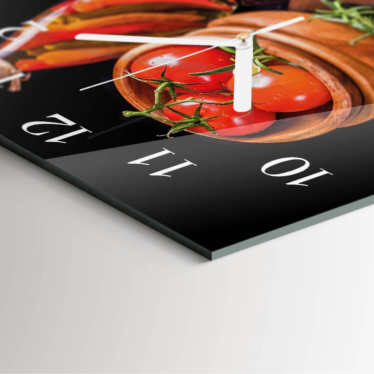 WANDUHR 30x30 cm - Tomaten und Knoblauch - Rot, Glas (30/30/0.4cm) - TULUP