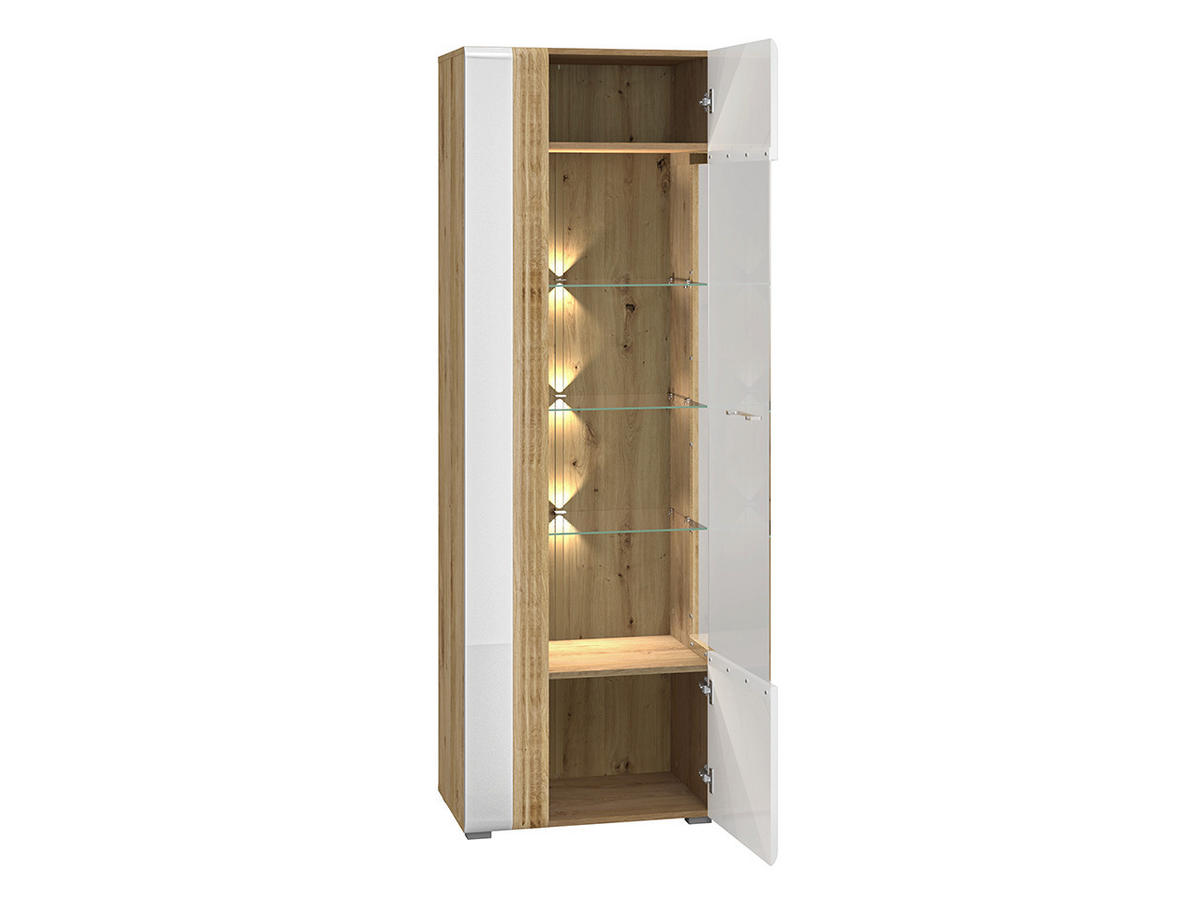 VITRINE – 65 cm – Adagio – Weiß / Eichefarben – Anschlag links – VT-GEN145 - Eichefarben/Weiß, Holzwerkstoff (65/196/42cm) - hi-markt