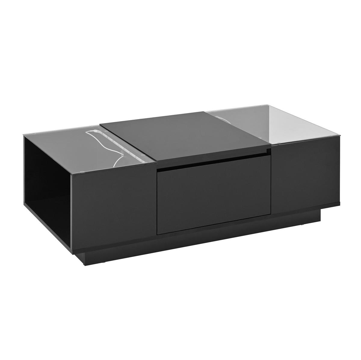COUCHTISCH 105/50/35 cm mit LED-Beleuchtung, Glasplatten und 2 Schubladen, Schwarz - Schwarz, Holzwerkstoff (105/50/35cm) - Redom